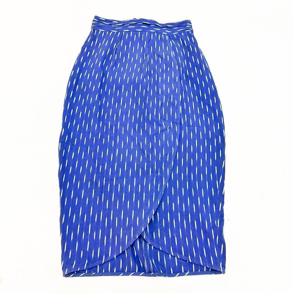 J. Crew Tulip Pencil Skirt Back Tie Bow Blue Patterned Size 0